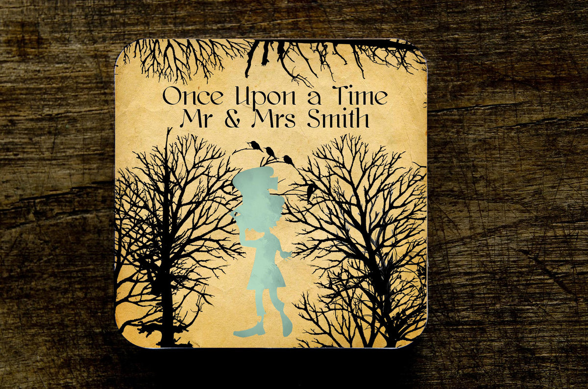 Mad Hatter Woodland Fairytale Wedding Coasters Favours Favors Personalized Personalised Engagement Anniversary Birthday Gift Present Color