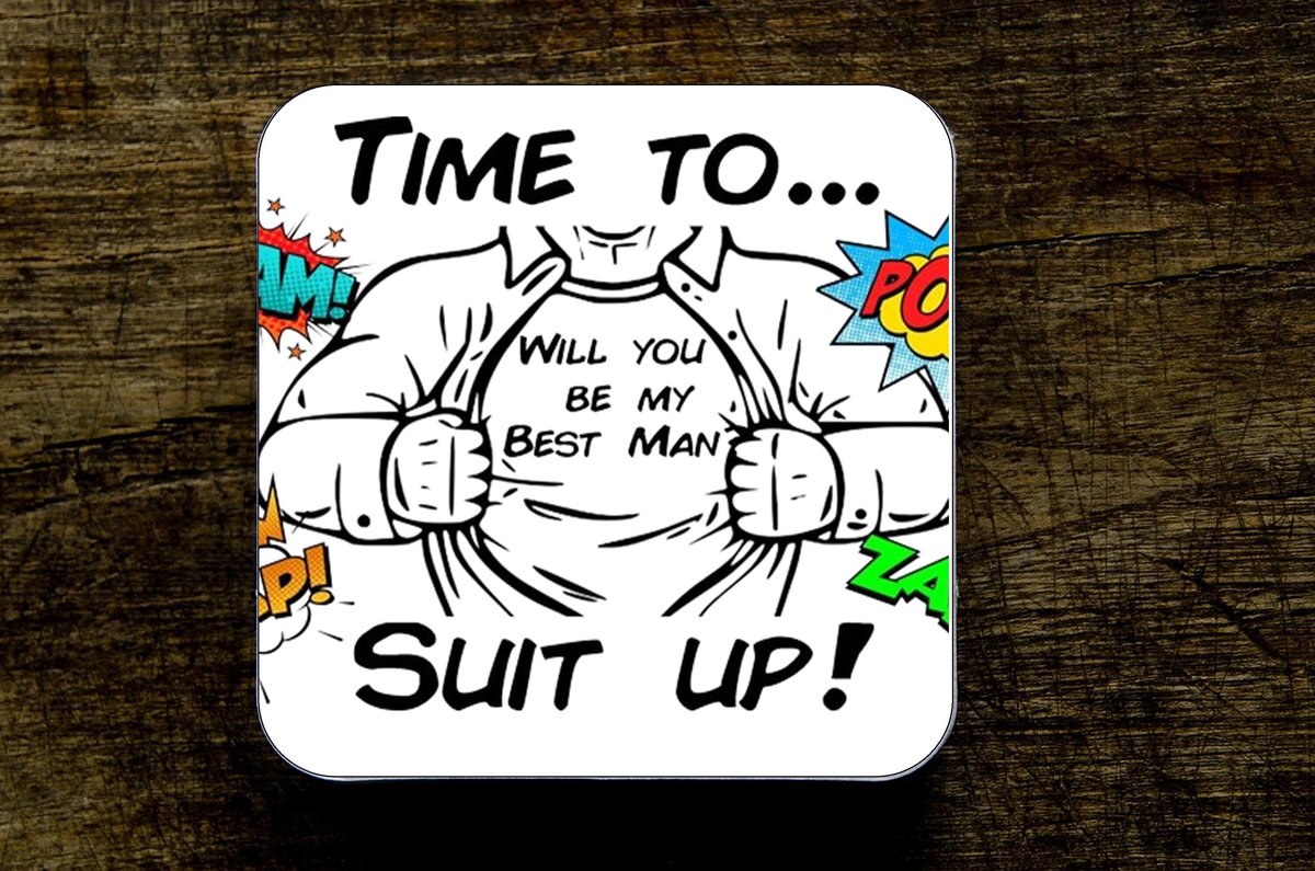 SUIT UP Wedding Coaster Personalised Personalized!Will You Be My Best Man,Groomsman,Usher,Paige Boy?Superhero Wedding,Wedding Party Gift