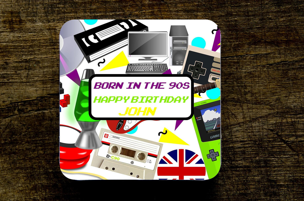 Born in the 90s Decades Birthday Coaster Personalised Personalized!Big Birthday Keepsake Nostalgia, Retro,Beer,Coffee, Tea Custom Coaster