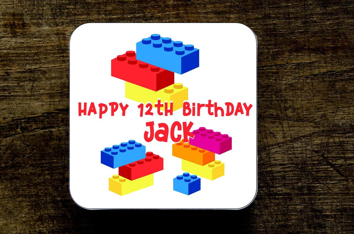 Building Block Name Birthday Coaster Personalised Personalized!Big Birthday Keepsake Nostalgia, Retro,Beer,Coffee, Tea Custom Dad Mum 30th