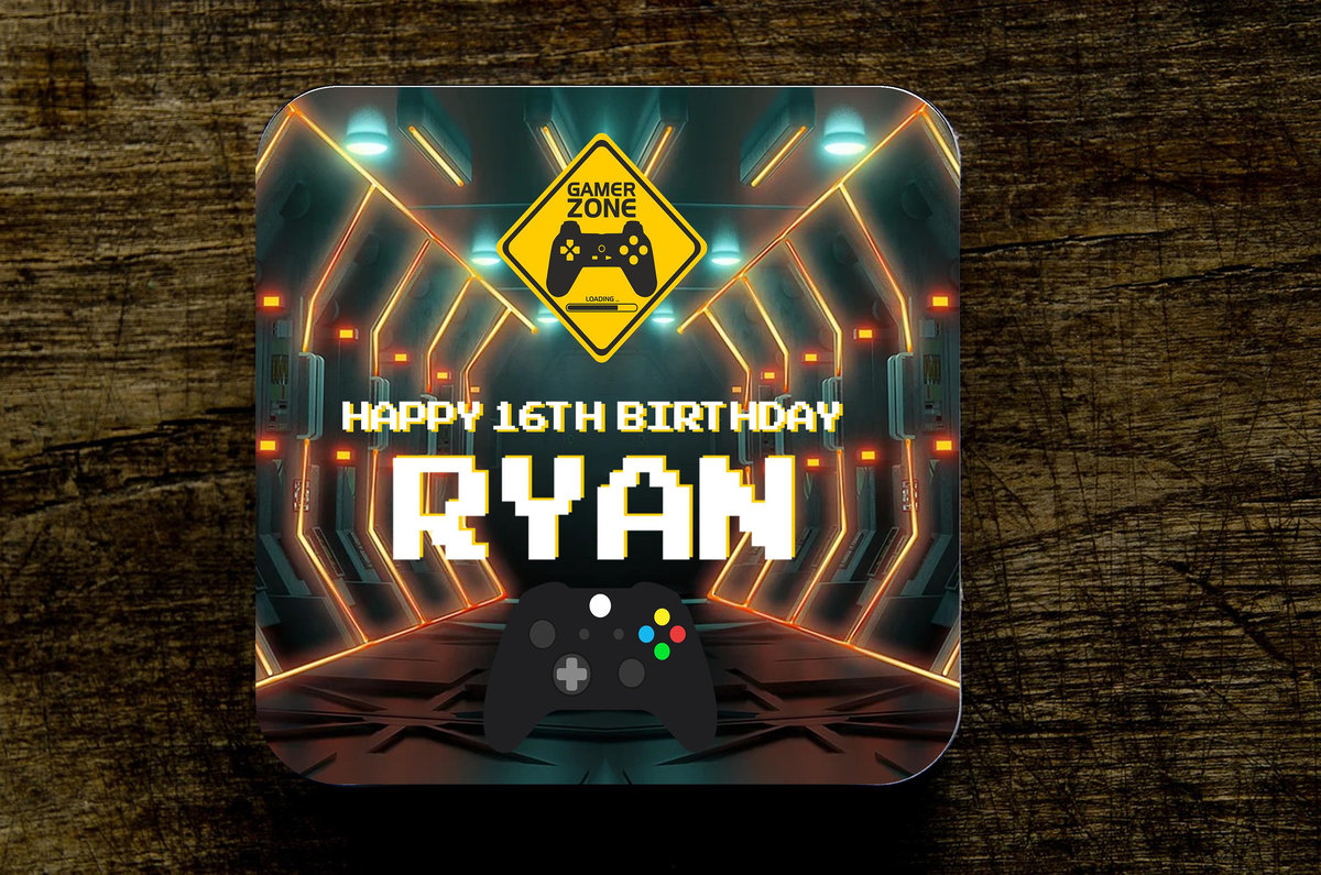 Gaming Gamer Name Birthday Coaster Personalised Personalized!Big Birthday Keepsake Nostalgia, Retro,Beer,Coffee, Tea Custom Dad Mum 30th