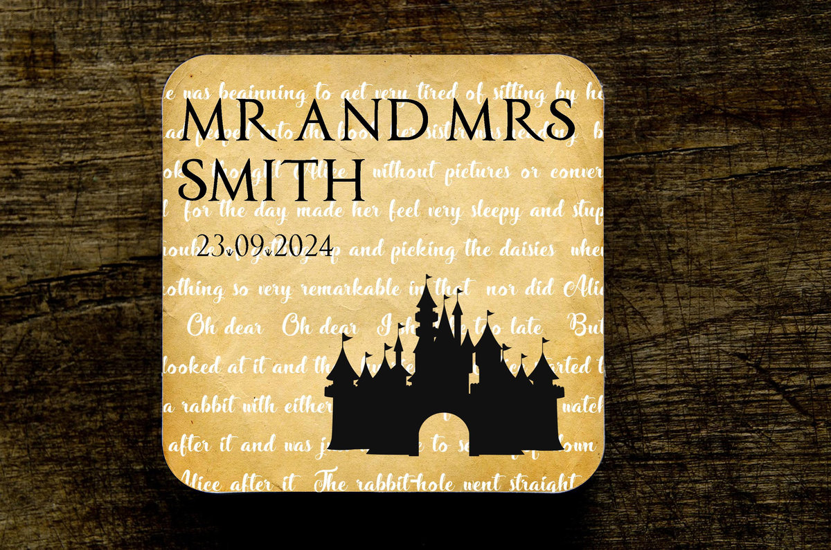 Castle Storybook Wedding Coasters Favours Favors Personalized Personalised Engagement Anniversary Birthday Gift Present Fairytale