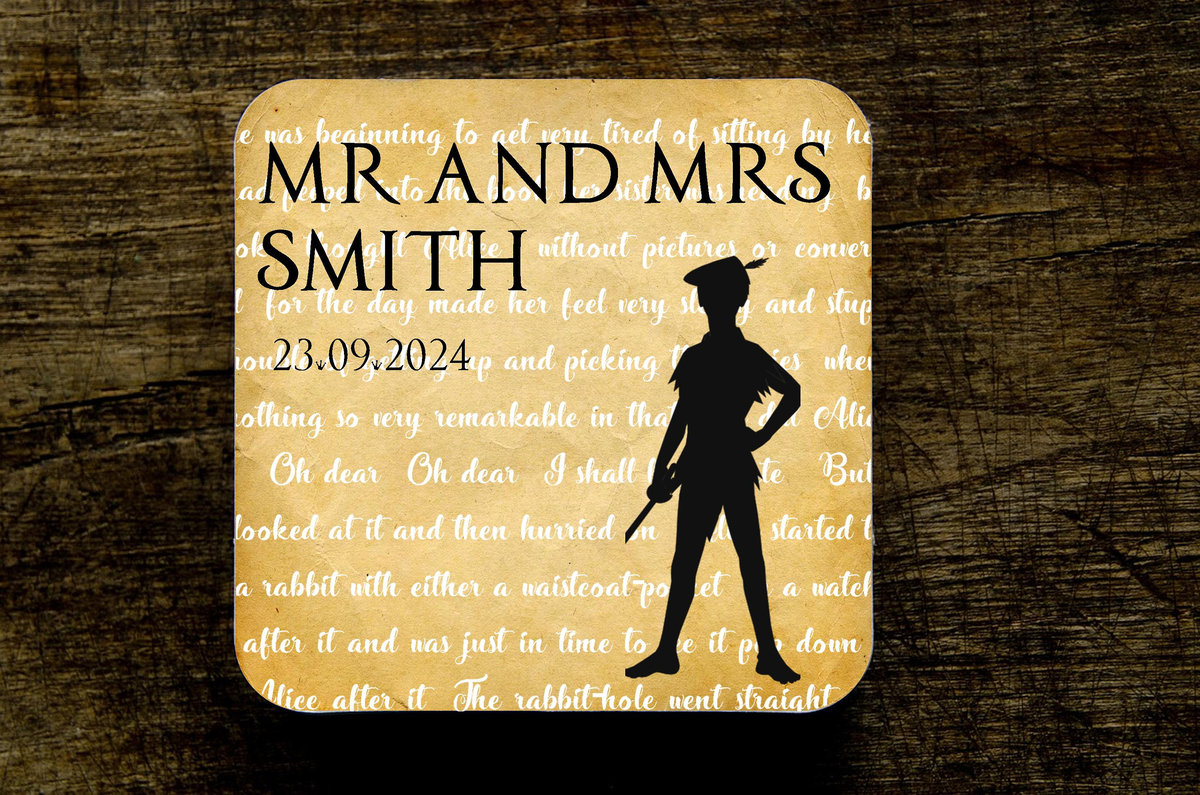 Peter Pan Neverland Storybook Wedding Coasters Favours Favors Personalized Personalised Engagement Anniversary Birthday Gift Present Color