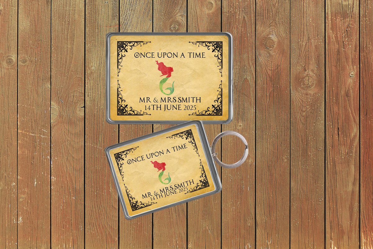 Little Mermaid Fairytale Wedding Keychain Keyring Magnets Favours Favors Personalized Personalised Custom Brithday Fairytale Wedding