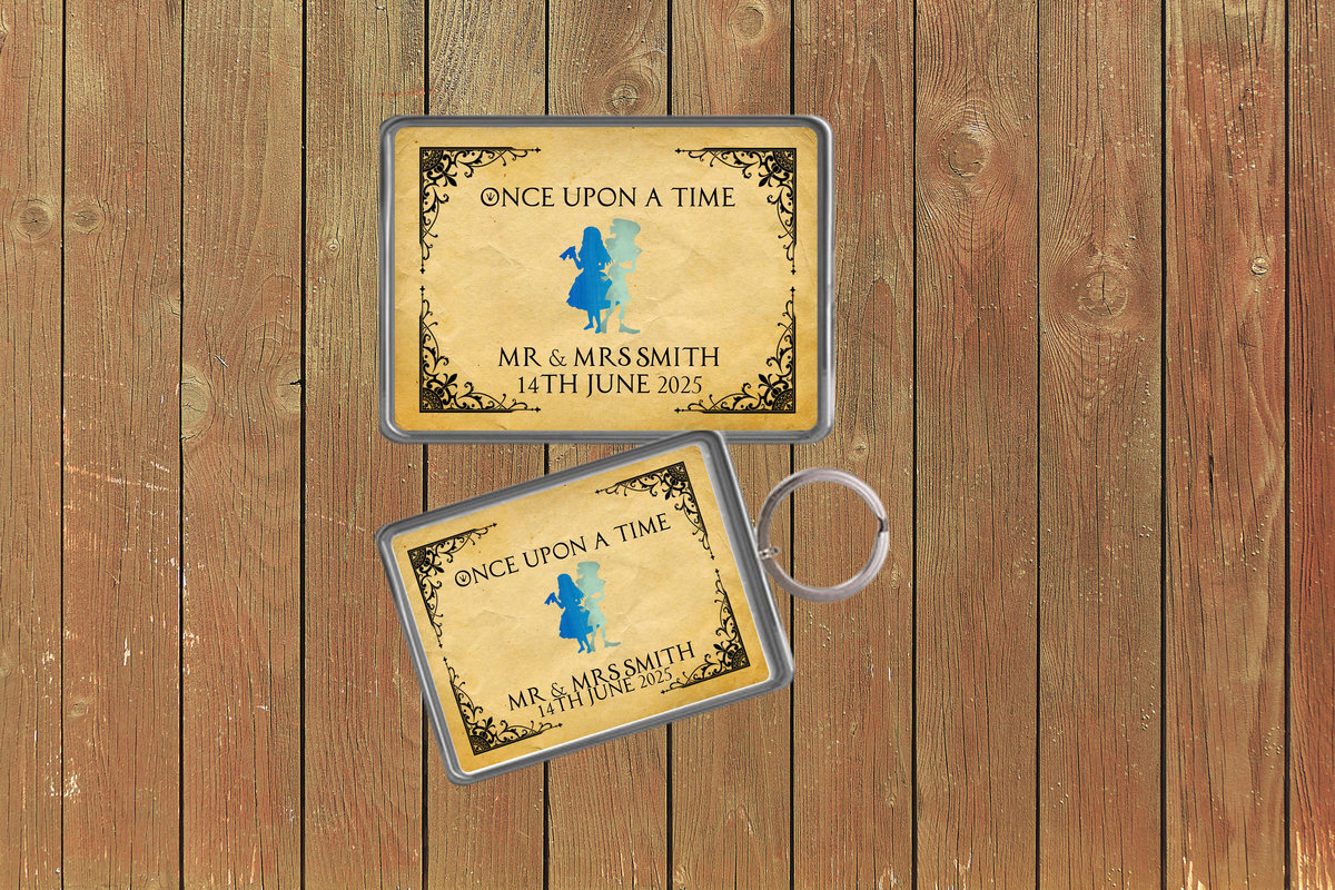 Alice and Mad Hatter Fairytale Wedding Keychain Keyring Magnets Favours Favors Personalized Personalised Custom Brithday Wedding Wonderland
