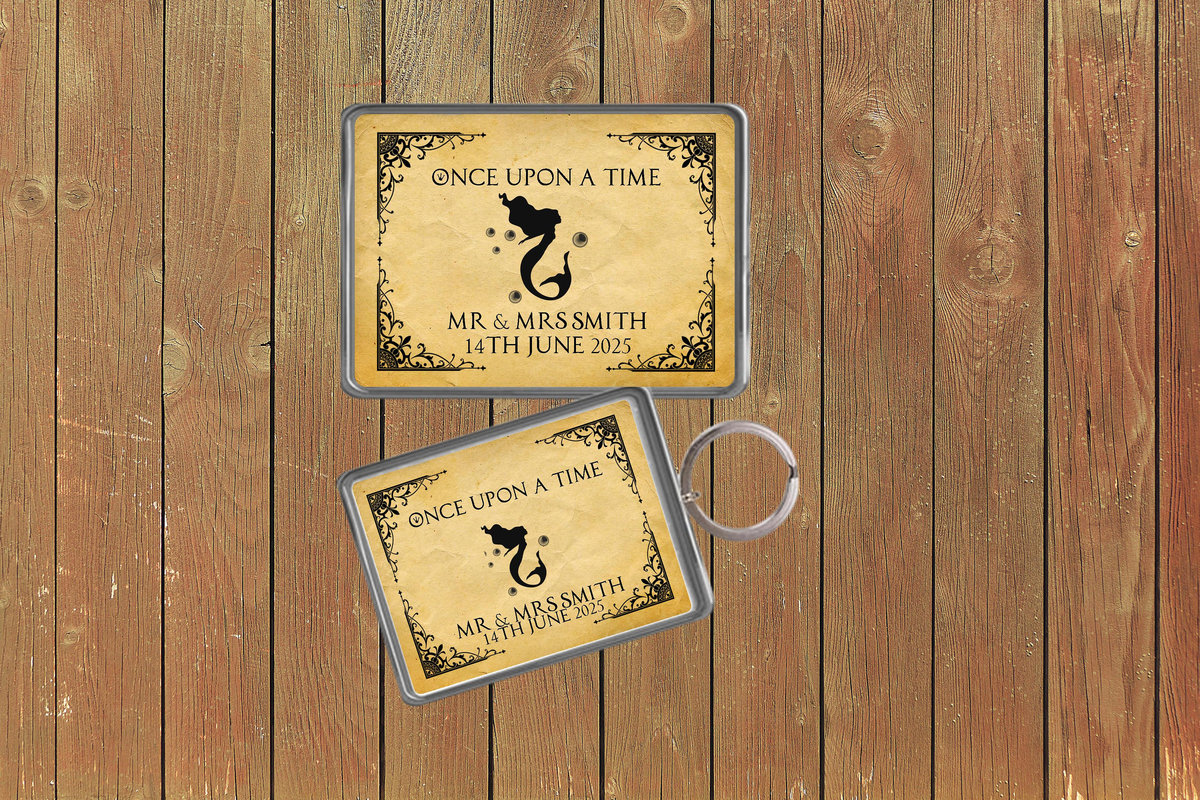 Little Mermaid Fairytale Wedding Keychain Keyring Magnets Favours Favors Personalized Personalised Custom Brithday Fairytale Wedding Black