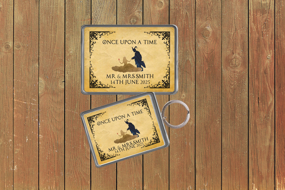 Beauty and the Beast Fairytale Wedding Keychain Keyring Magnets Favours Favors Personalized Personalised Custom Brithday Fairytale Wedding