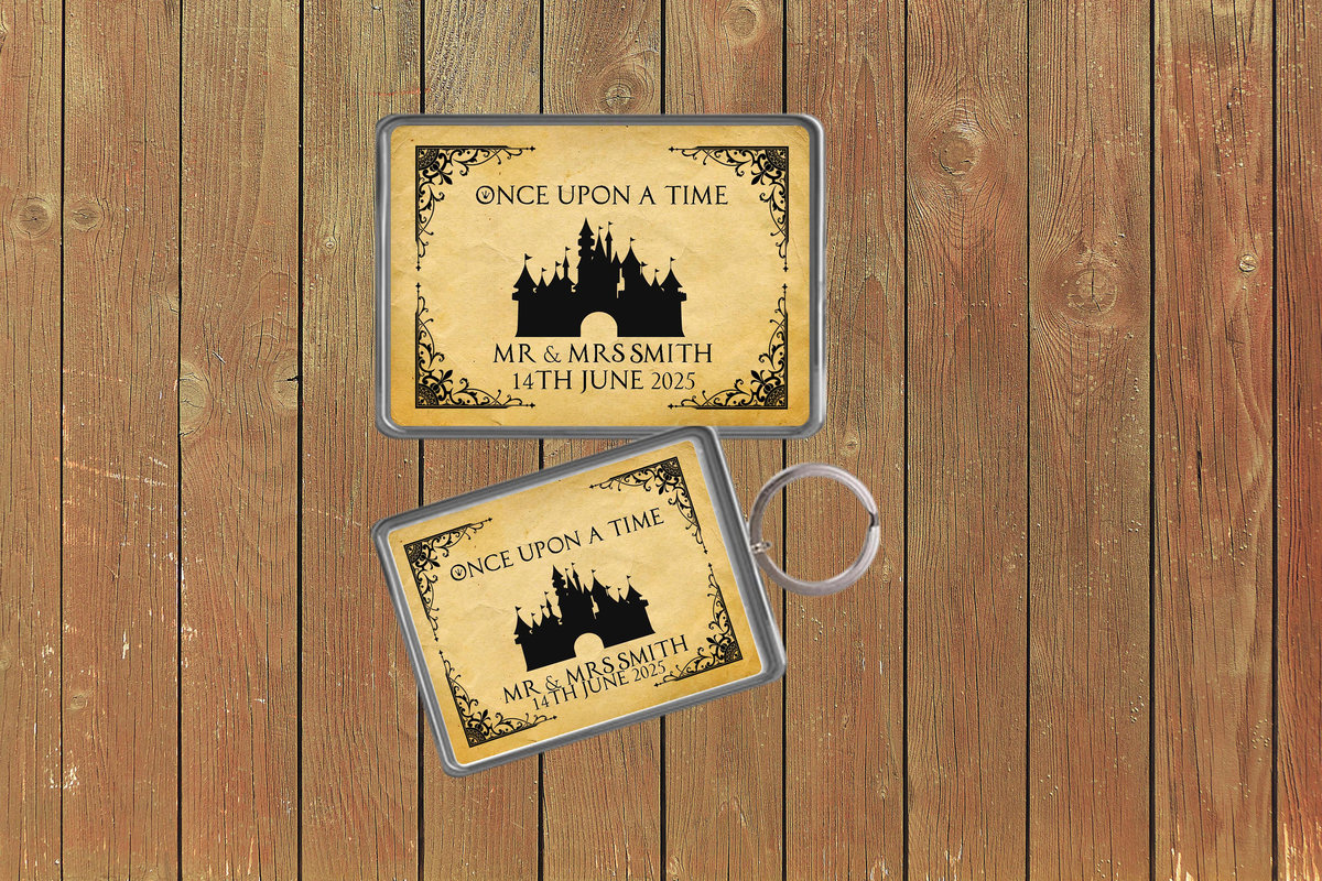Fairytale Castle Wedding Keychain Keyring Magnets Favours Favors Personalized Personalised Custom Brithday Wedding Fairytale Black
