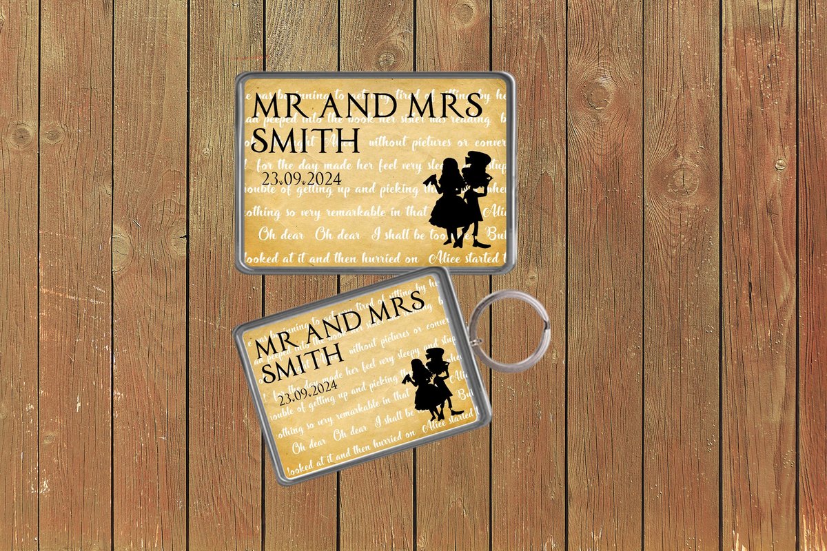 Alice and Mad Hatter Fairytale Wedding Keychain Keyring Magnets Favours Favors Personalized Personalised Custom Brithday Wedding Storybook