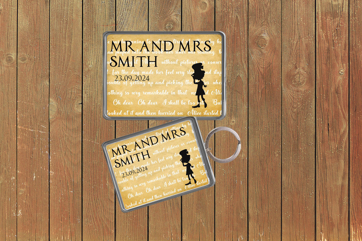 Mad Hatter Fairytale Wedding Keychain Keyring Magnets Favours Favors Personalized Personalised Custom Brithday Fairytale Wedding Storybook