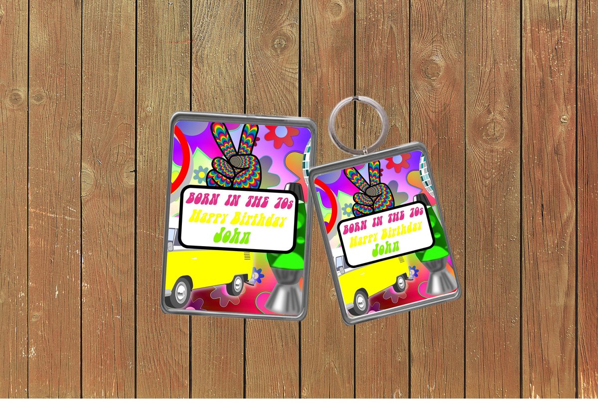 Born in the 70s Keychain Keyring Magnets Favours Favors Personalized Personalised Custom Brithday Birthday 50th Brithday Gift Present Disco