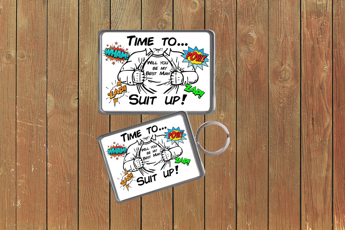 Superhero Suit Up Keychain Keyring Magnets Favours Favors Personalized Personalised Custom Will you be my Best Man, Groomsman, Usher