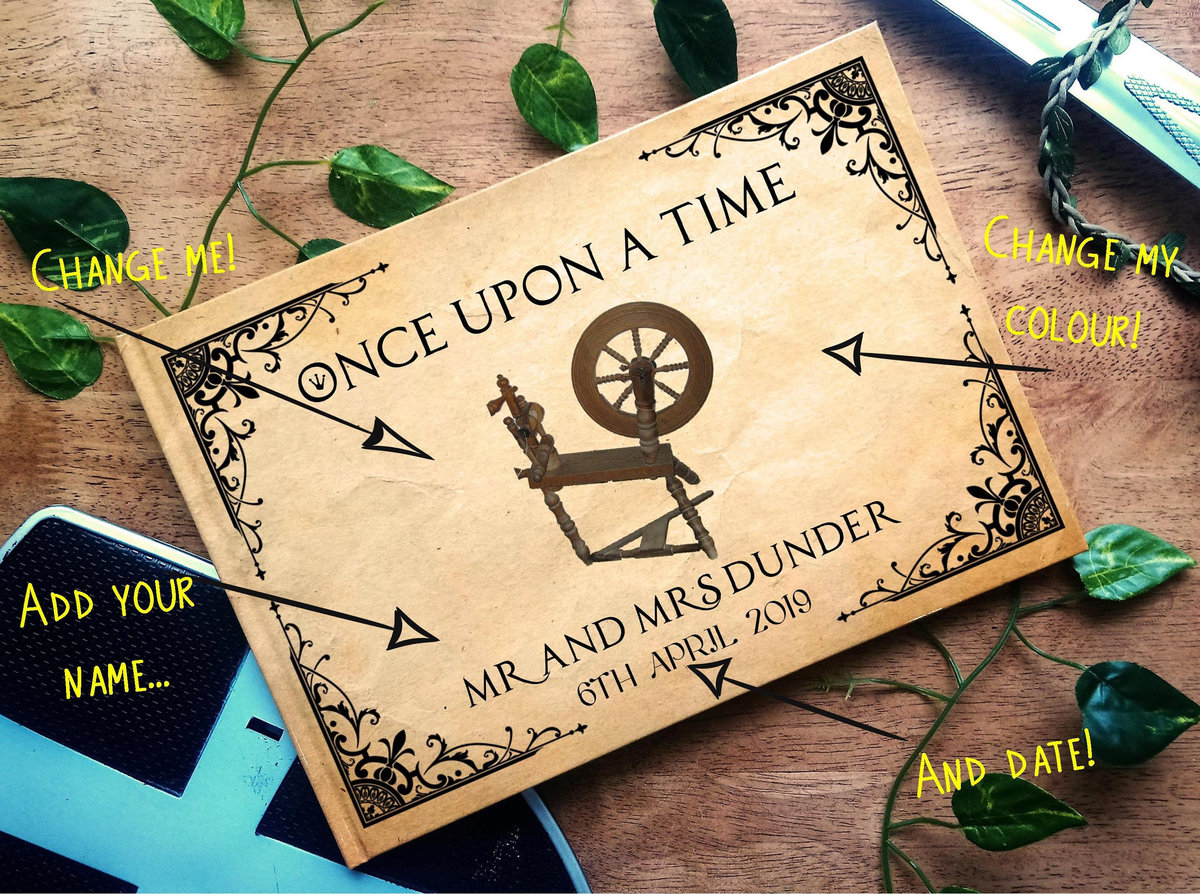 Sleeping Beauty Spinning Wheel Colour Wedding Guestbook Personalised Personalized Perfect for Woodland Fairytale Weddings Scrapbook Album