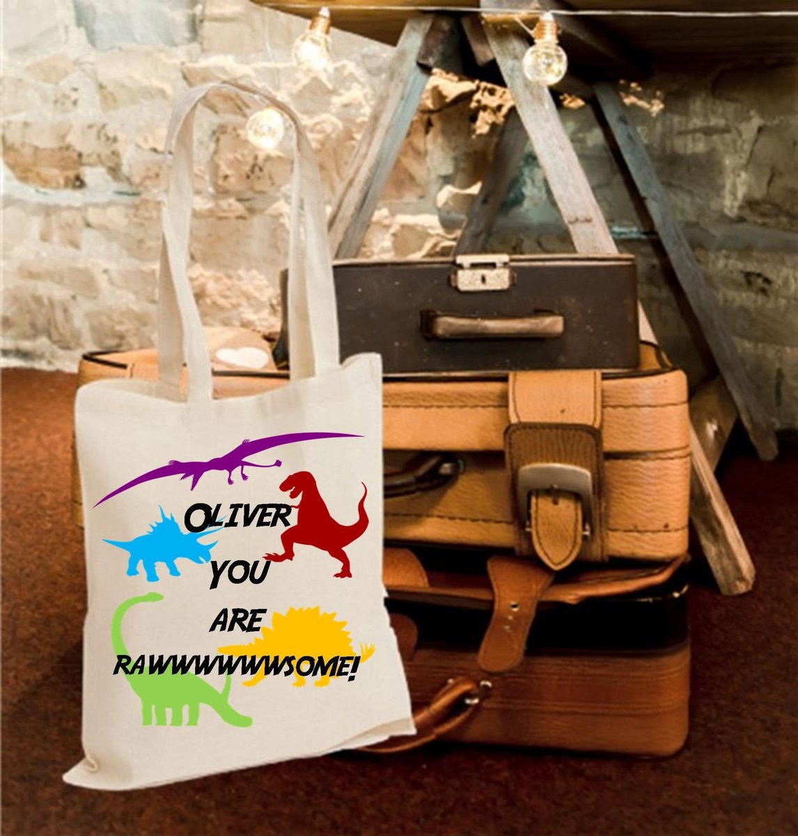 Dinosaur Tote Bag My Daddy Mummy is Roarsome Shopping Bag Personalised Personalized!Perfect Father's Day, Dad, Mum, Mummy Daddy Birthday Bag