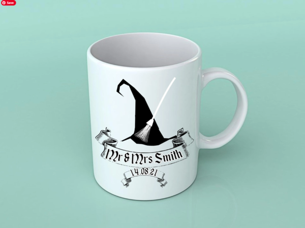 Wizard Wedding Mug Custom Personalised Personalized Wedding Gift Present Castle Barn Weddings Medevil Established Kitchen Coffee Tea Sugar