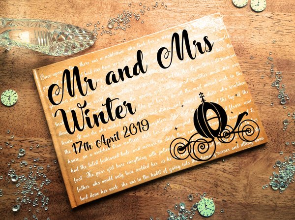 Cinderella Carriage Storybook Wedding Guestbook Personalised Personalized Carriage Glass Slipper Dress Fairytale Weddings Scrapbook Album