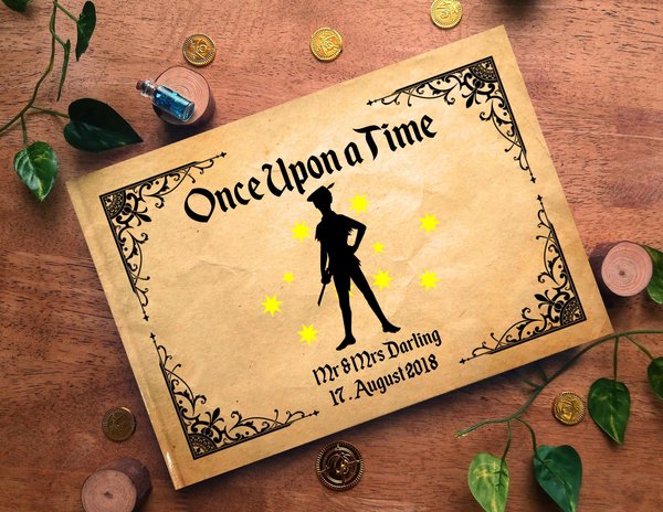Peter Pan Neverland Silhouette Wedding Guestbook Personalised Personalized Perfect for Neverland and Fairytale Weddings Scrapbook Album
