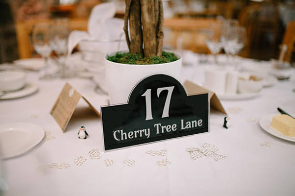 Wedding Centrepiece Black Signage 17 Cherry Tree Lane Street Name Black Plaque Personalised Personalized Wedding Sign Wedding Centrepiece