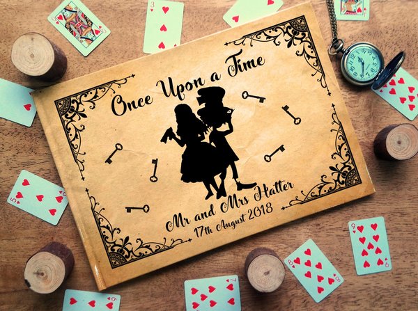 Alice Mad Hatter Wonderland Wedding Guestbook Silhouette Personalised Personalized Perfect for Wonderland and Fairytale Weddings Scrapbook