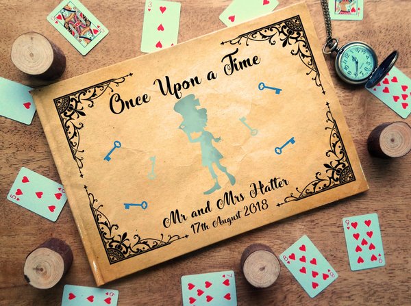 Mad Hatter Wonderland Wedding Guestbook Tea Party Personalised Personalized Perfect for Wonderland and Fairytale Weddings Scrapbook Album