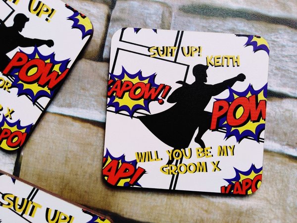 Comic Book Wedding Coaster Personalised Personalized!Will You Be My Best Man,Groomsman,Usher,Paige Boy?Superhero Wedding,Wedding Party Gift
