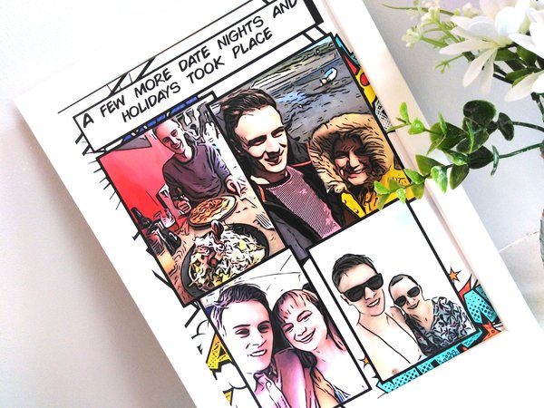 Comic Book Strip Framed Gift PersonalIsed Personalized Custom Comic Book Print 1st Year Paper Anniversary Gift Superhero Present Wedding