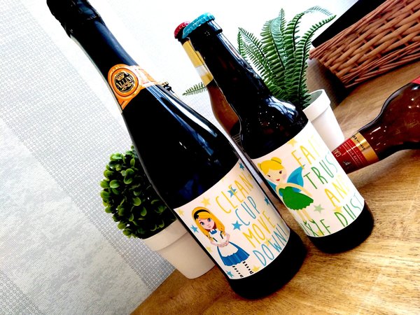 Fairytale Bottle Label With Quotes Beauty and Beast,Peter Pan,Alice,Little Mermaid,Aladdin,Rapunzel,Favours Favors Personalized Personalised