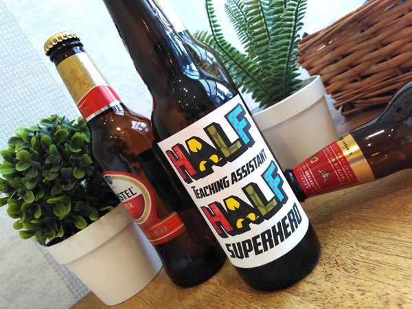 Half Teacher, Half Superhero Label !School Gift, Teaching Assistant Teacher Present Superhero Comic Themed Super Teacher. Teacher's Beer