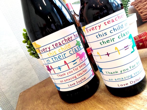 Thank You Teacher Bottle Label Dinosaur and Unicorn Themed Personalised Personalized!School Gift, Teaching Assistant,Nursery, Key Worker