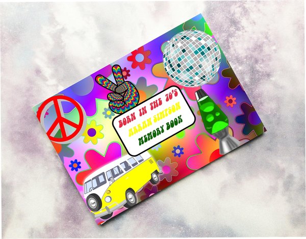 1970's Seventies Birthday Book Personalised Personalized Scrapbook,Notebook,Photo Album,Birthday,Memory Book,70's Gift,Mementos,Retro