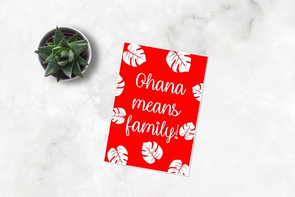 Ohana Means Family Poster Print Favors Favours Perfect For Hawaiian, Fairytale Wedding Centrepiece Birthday Gift,Baby Nursery Framed Art