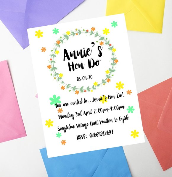 Hen Do Invitations Invites Maid of Honour, Bride, Bridesmaid, Bachelorette Party Decorations Personalised Personalized