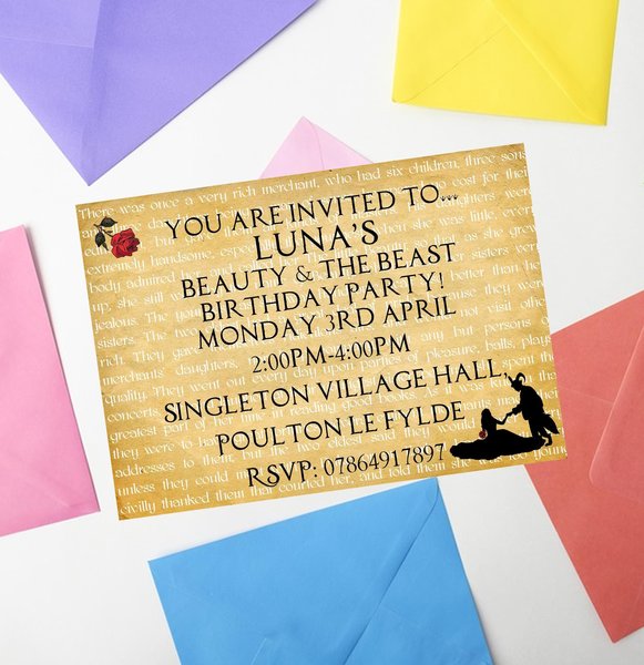 Fairytale Invites Beauty and Beast,Peter Pan,Alice,Little Mermaid,Aladdin,Rapunzel Personalized Personalised Wedding Engagement Invitations