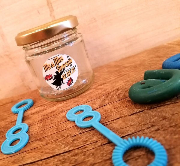 Superhero Comic Bubble Jars Wedding Favours Favors Children's Gifts with Liquid and Wand Page Boy , Party Bags, Personalised Personalized