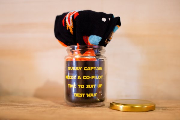 Space Wedding Socks in Jar! Co Pilot Captain Will You Be My Best Man,Groomsman,Usher,Paige Boy, Father of Bride/Groom Gift Wedding CUSTOM