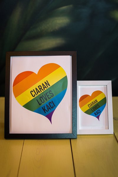 Rainbow Heart  Framed Print Wedding Love Heart Gift LGBTQ Pride Mr and Mrs,Mr and Mr,Mrs and Mrs Personalised Personalized Centrepiece