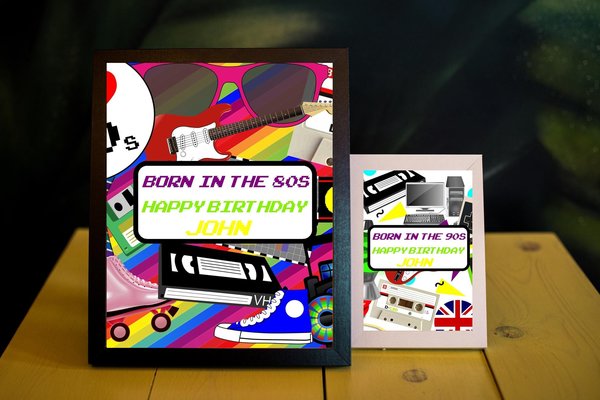 Birthday Framed Print.Born in the 50s,60s,70s,80s,90s Personalised Personalized!Big Birthday Keepsake Nostalgia, Retro,Decades,Centrepiece
