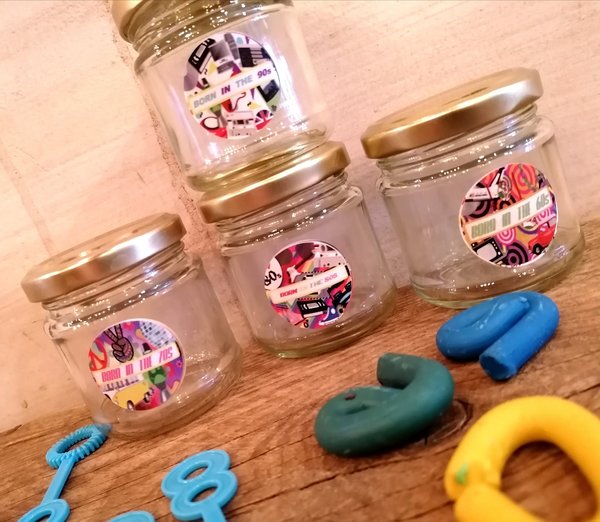 Birthday Modelling Cay Jars 50s,60s,70s,80s,90s Party Favours Favors Children's Gifts Party Bags, Personalised Personalized Retro I Love 80s