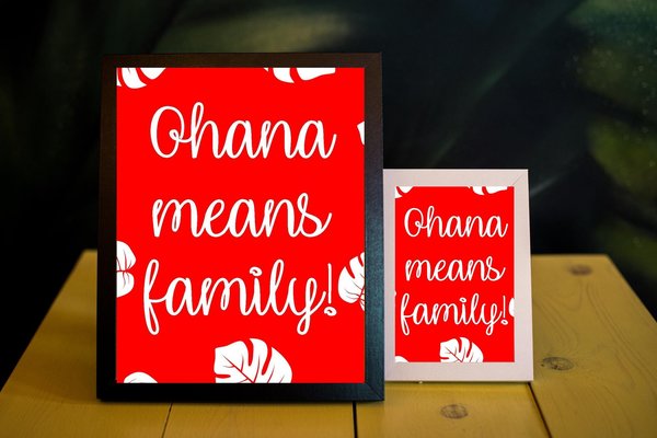 Ohana Means Family Framed Print Favors Favours Perfect For Hawaiian, Fairytale Wedding Centrepiece Birthday Gift,Baby Nursery Decorations
