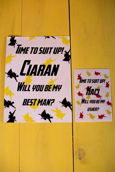 Suit Up Wedding Poster Print Personalised Personalized!Will You Be My Best Man,Groomsman,Usher,Paige Boy?Superhero Wedding,Comic Book Flyers
