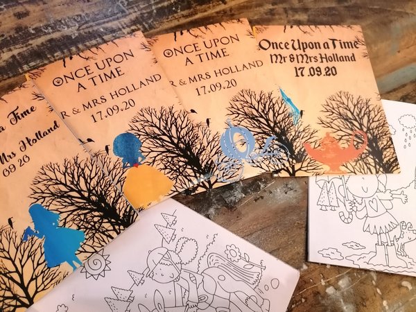 Fairytale Colouring Books For Weddings and Parties Woodland Alice, Beauty and the Beast, Sleeping Beauty, Snow White, Aladdin, Rapunzel