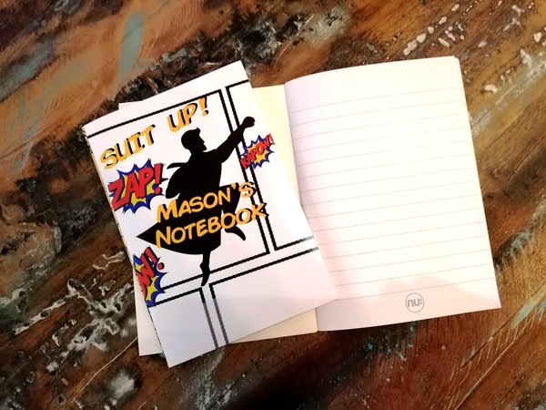 Comic Book Notebook Jotter Notepad Personalised Personalized Custom Comic Books Suit Up Lined Book Superhero Book Party Favour Favor Gift