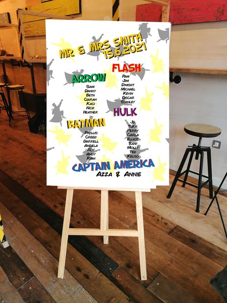 Superhero Table Plan Correx Board Wedding Seating Chart Plan Comic Book Superhero Wedding Party Display Board Personalised Comic Book Flyers