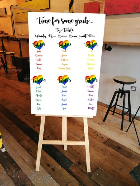 Rainbow Love Heart Table Plan Print Personalised Personalized LGBT Gay Wedding Decorations Rainbow Party PRIDE Mr and Mr Mrs and Mrs Decor