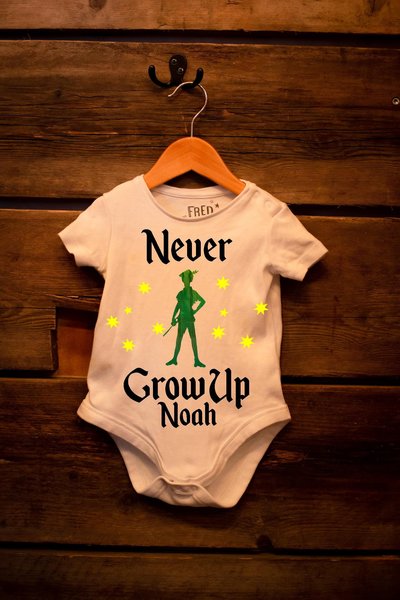 Peter Pan Baby Grow Custom Personalised Personalized Fairytale Baby Clothes Newborn Childrens Clothes Baby Sleepsuit Neverland Baby