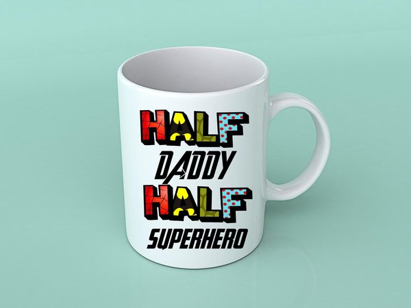 Half Daddy Half Superhero Mug Personalised Personalized Superhero Comic Fathers Day Retro Dad Kitchen Gift Mug Cup Coffee Tea Man Cave Gift