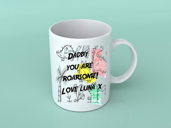 Daddy Dinosaur Mug Roarsome Dad Daddy Mug Personalised Personalized Gaming Fathers Day Retro Dad Kitchen Gift Mug Cup Coffee Tea Man Cave