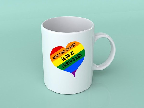 Rainbow Love Heart Mug Mr and Mr Mrs and Mrs Wedding Gifts Presents Favors Favours Gay, Lesbian, LGBT Weddings, Save The Date,Love Rainbow