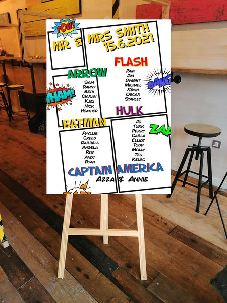 Superhero Table Plan Correx Board Wedding Seating Chart Plan Comic Book Superhero Wedding Party Display Board Personalised Comic Book