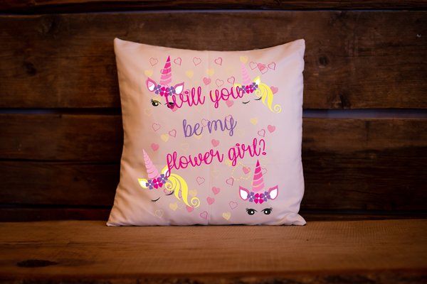 Unicorn Cushion 'Will You Be Our Flower Girl?' & Birthday Cushion Personalised Personalized!Unicorn Flower Girl, Wedding, Party, Name Gift